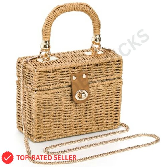 Vintage Rattan Crossbody Bag Handmade Wicker Tote Boho Chic Summer Beach - Picture 2 of 8